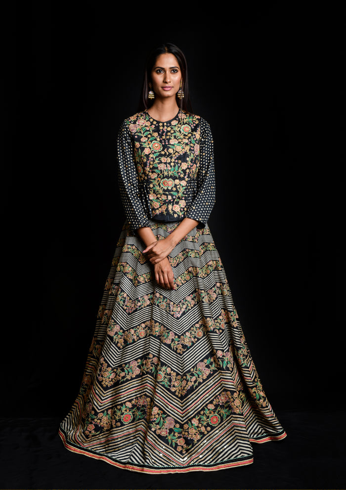 Black vintage garden lehenga