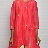 Rani Pink Printed Embroidered Asymmetrical Kurta Set