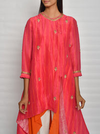 Rani Pink Printed Embroidered Asymmetrical Kurta Set