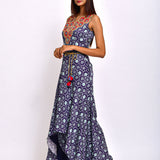 Kamal Navy Blue Embroidered And Printed Jumpsuit