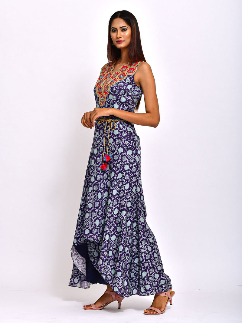 Kamal Navy Blue Embroidered and Printed Jumpsuit