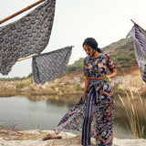 Morbagh Printed Embroidered Crop Top With Wrap Pants