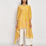 Ochre Printed Embroidered Asymmetrical Kurta Set
