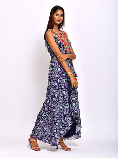 Kamal Navy Blue Embroidered And Printed Jumpsuit