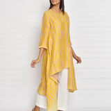 Ochre Printed Embroidered Asymmetrical Kurta Set