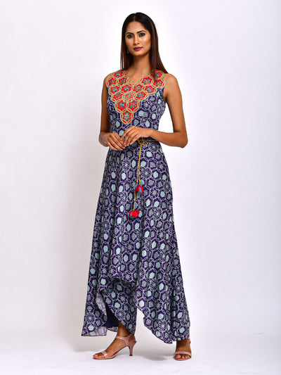 Kamal Navy Blue Embroidered And Printed Jumpsuit