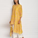 Ochre Printed Embroidered Asymmetrical Kurta Set