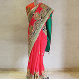 Red Heavy Chandbali Saree
