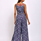 Kamal Navy Blue Embroidered And Printed Jumpsuit