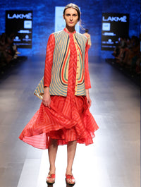 Bagh Applique Embroidered Jacket And Stripe Shibori Dress