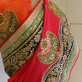 Red Heavy Chandbali Saree
