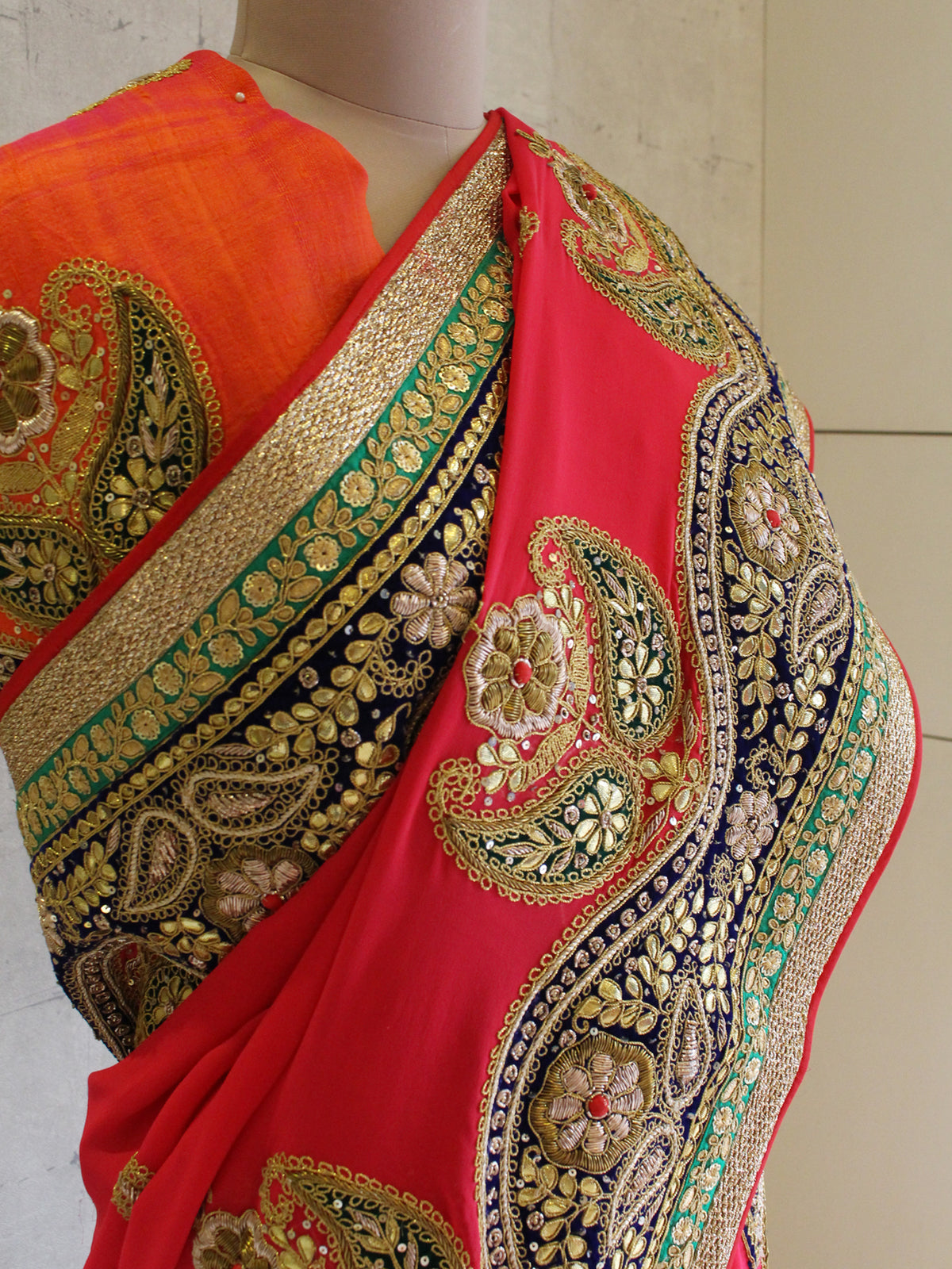 Red Heavy Chandbali Saree