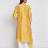 Ochre Printed Embroidered Asymmetrical Kurta Set