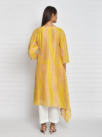 Ochre Printed Embroidered Asymmetrical Kurta Set