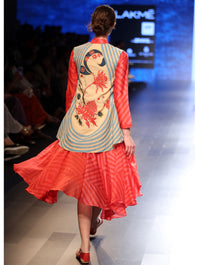 Bagh Applique Embroidered Jacket And Stripe Shibori Dress