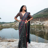 Morbagh Teal Sunheri Embroidered Saree With Embroidered Blouse