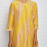 Ochre Printed Embroidered Asymmetrical Kurta Set