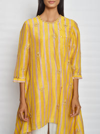 Ochre Printed Embroidered Asymmetrical Kurta Set