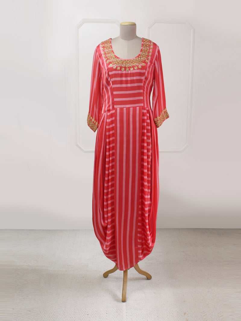 Red Blush Striped Danka Dhoti Dress
