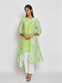 Lime Green Printed Embroidered Asymmetrical Kurta Set