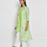 Lime Green Printed Embroidered Asymmetrical Kurta Set