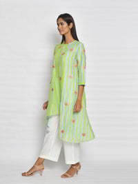 Lime Green Printed Embroidered Asymmetrical Kurta Set