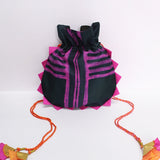 Black With Pink Stripes Round Shibori Potli Bag