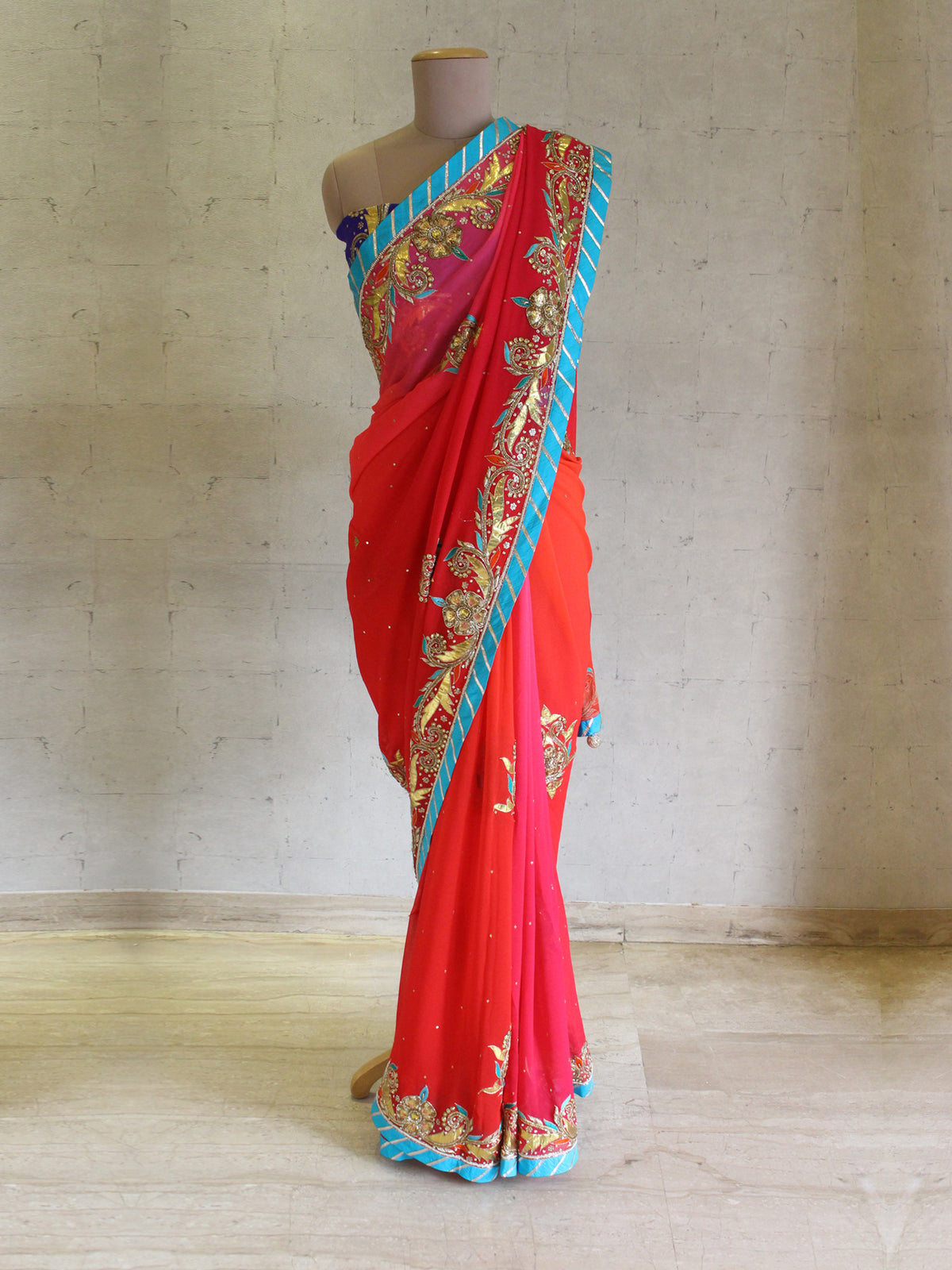 Red Gota Saree