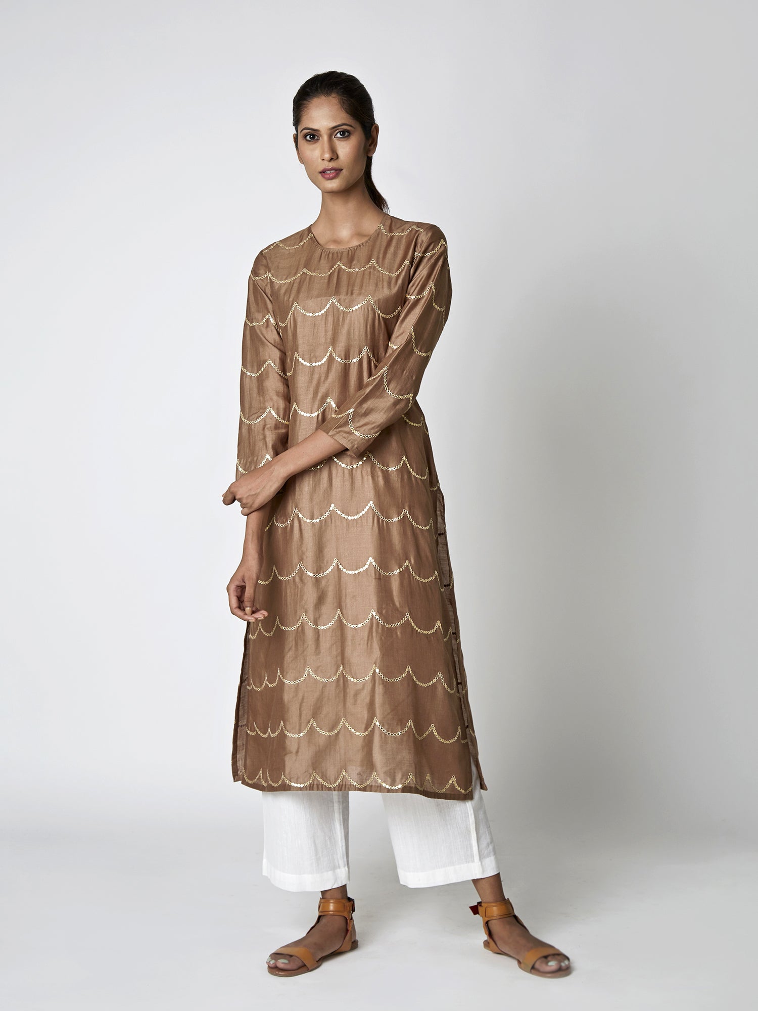 Buy Orange Color Overlay Style Design Tussar Silk Kurti for Women at  Amazonin