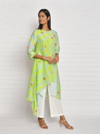 Lime Green Printed Embroidered Asymmetrical Kurta Set