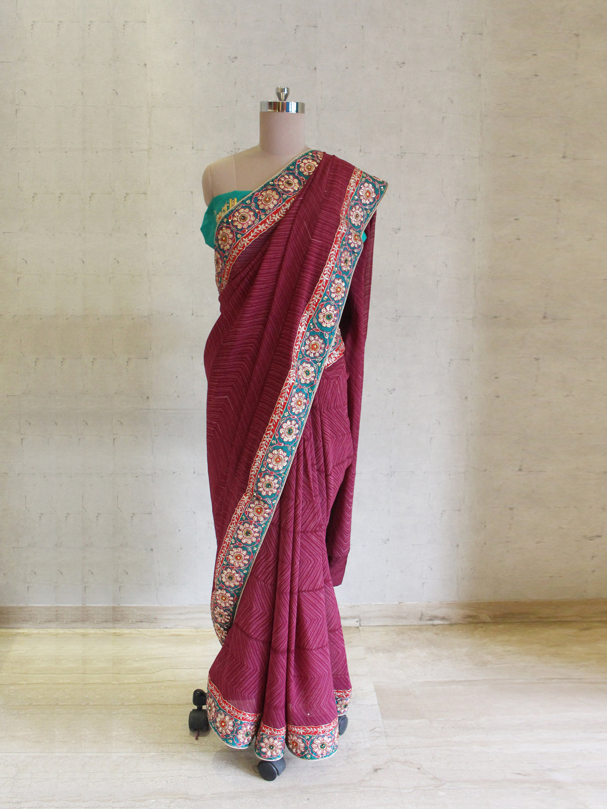 Maroon Shibori With Resham Embroidery Saree