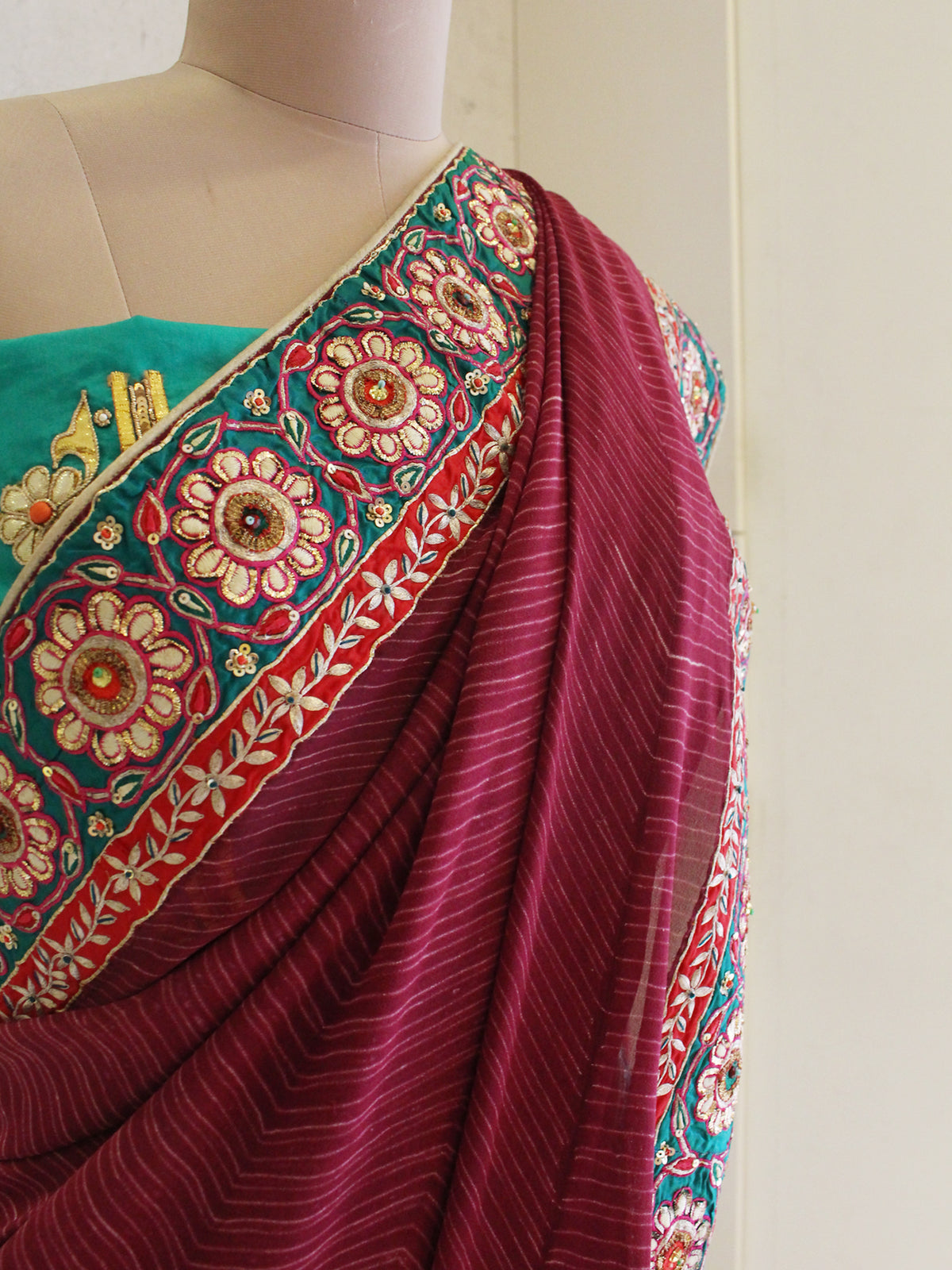 Maroon Shibori With Resham Embroidery Saree