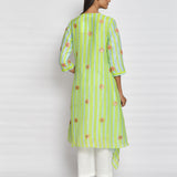 Lime Green Printed Embroidered Asymmetrical Kurta Set