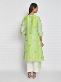 Lime Green Printed Embroidered Asymmetrical Kurta Set