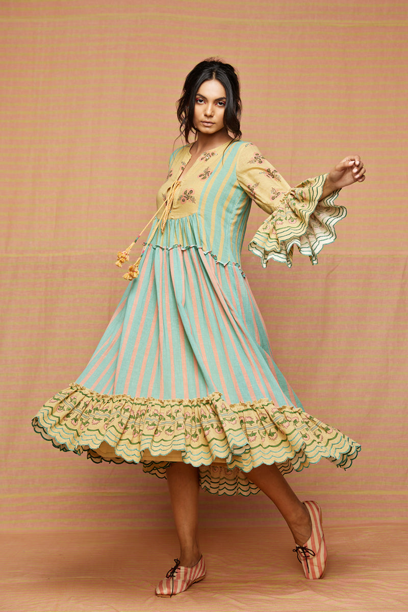 Edie Striped Floral Tiered Dress – Cotton, Boho & Summer