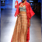 Bagh Applique Embroidered Crop Top With printed Pleated pants and Shibori Jacket