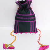 Black With Pink Stripes Shibori Potli Bag
