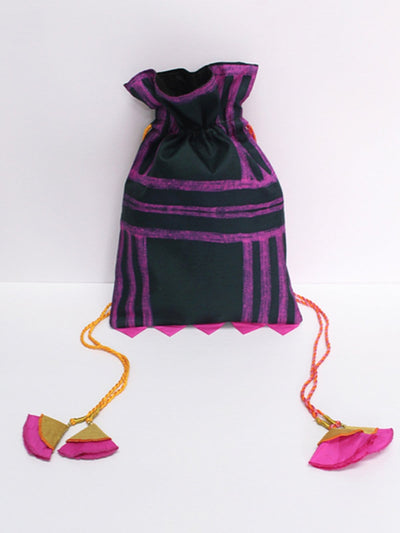 Black With Pink Stripes Shibori Potli Bag