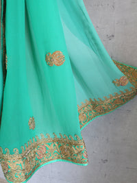 Turquoise Green Ombre Marodi Sari With Blouse