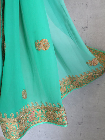 Turquoise Green Ombre Marodi Sari With Blouse