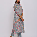 Peacock Printed Embroidered Jaal Kurta with Pants