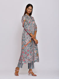 Peacock Printed Embroidered Jaal Kurta with Pants