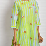 Lime Green Printed Embroidered Asymmetrical Kurta Set