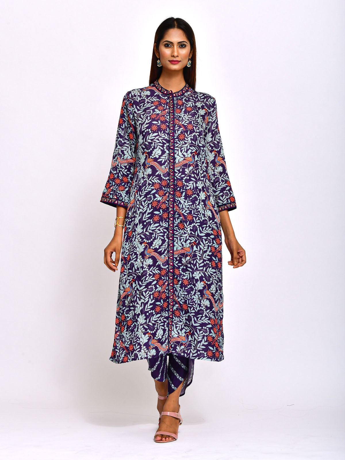 Morbagh Navy Printed Embroidered Jaal Kurta with Pants