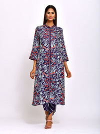 Morbagh Navy Printed Embroidered Jaal Kurta with Pants