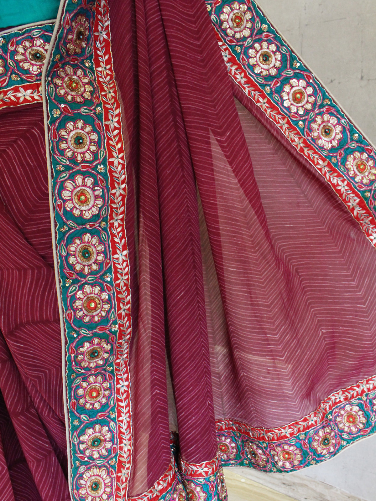 Maroon Shibori With Resham Embroidery Saree