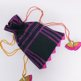 Black With Pink Stripes Shibori Potli Bag