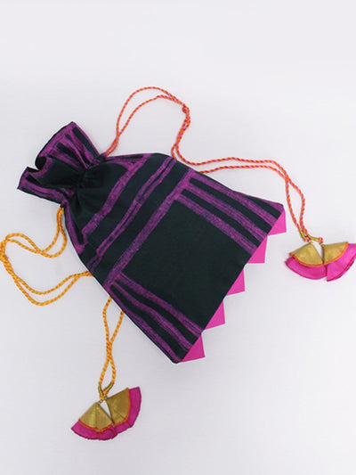 Black With Pink Stripes Shibori Potli Bag