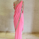 Pink Mirror Work Saree