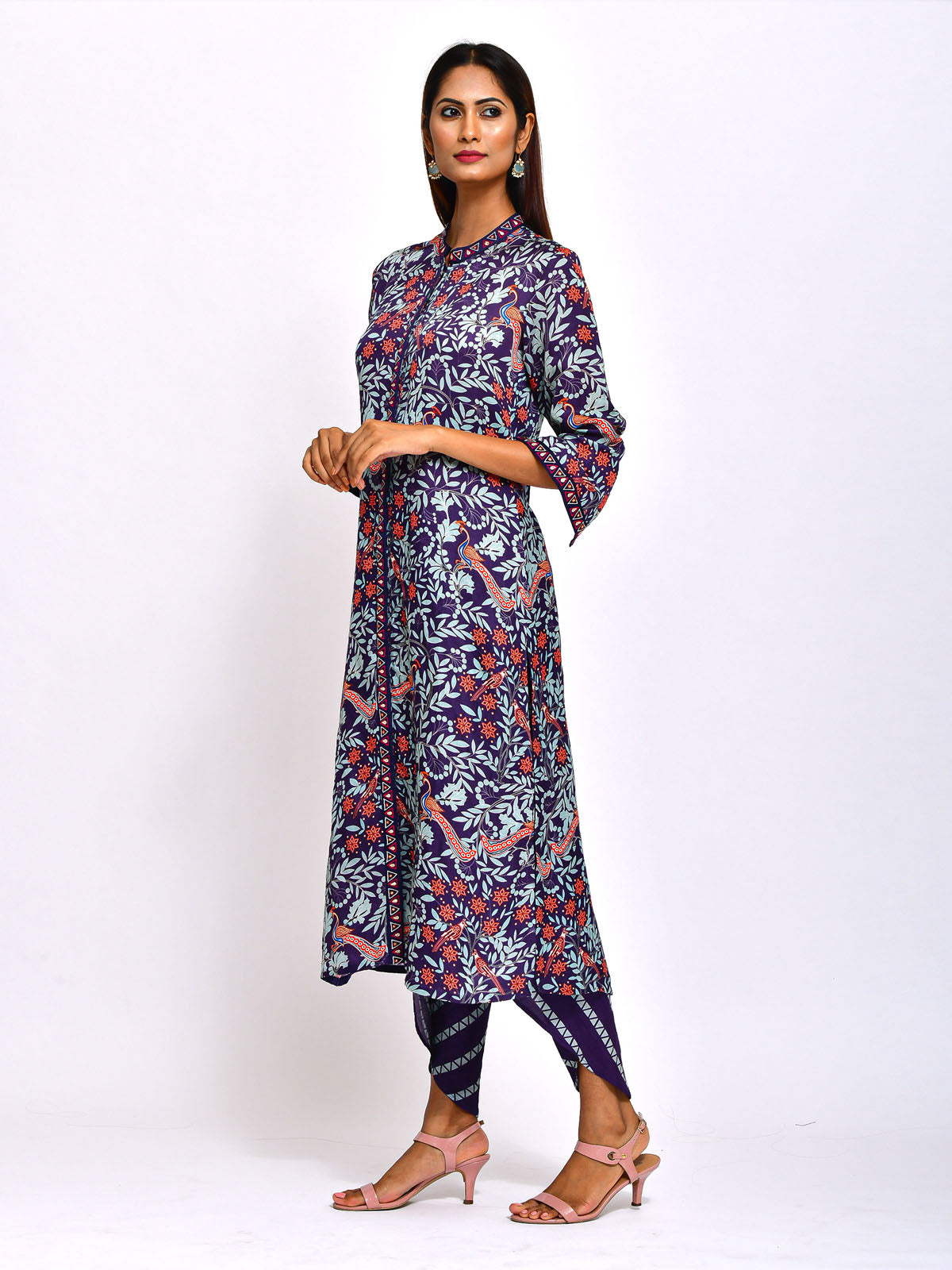 Morbagh Navy Printed Embroidered Jaal Kurta with Pants